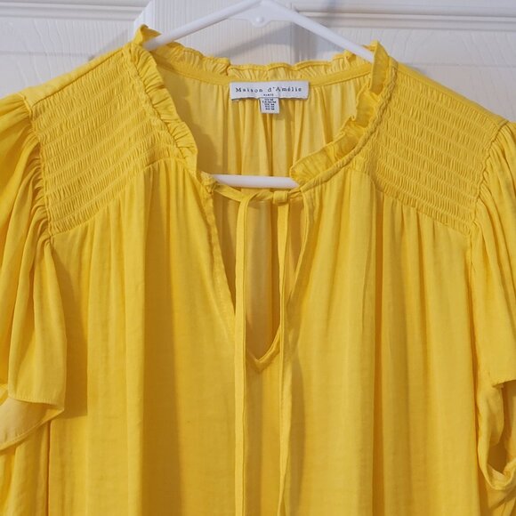 Maison d'Amelie Anthropologie faux silk butterfly sleeve BLOUSE Yellow M - Picture 4 of 6